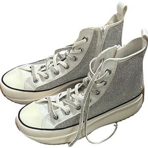 Steve Madden White and Silver High-Top Sneakers